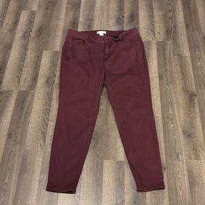 Lane Bryant High Rise Skinny Jean Flex Waist Maroon Burgundy